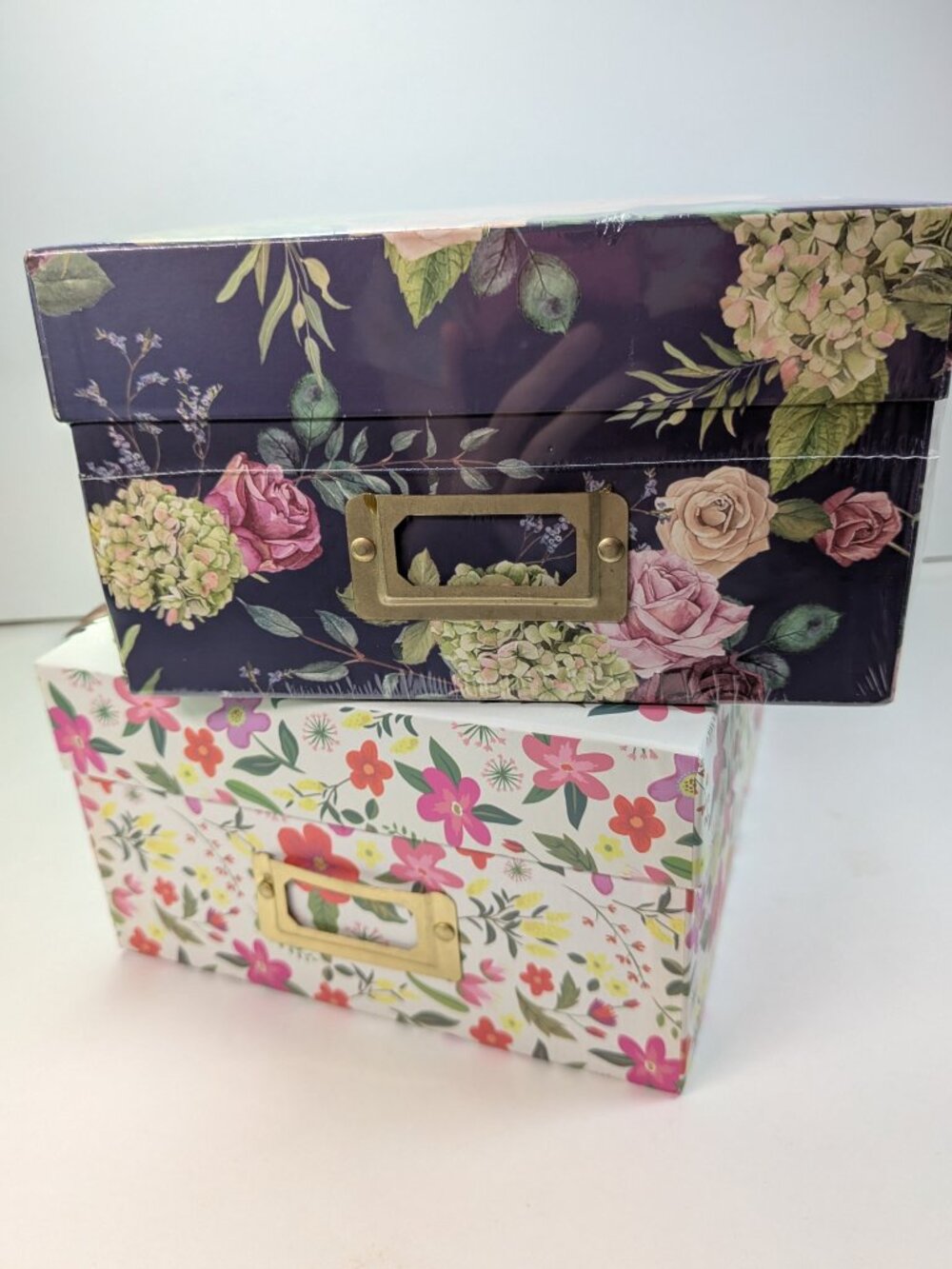 Recollections Photo Storage Boxes Floral Motivational Set of 2 Front Plaques